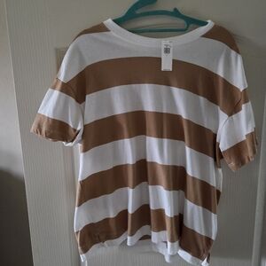Old Navy White and Brown Striped Tee